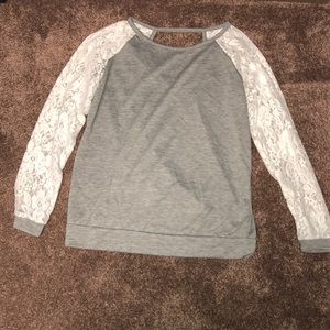 Gray top with lace sleeves